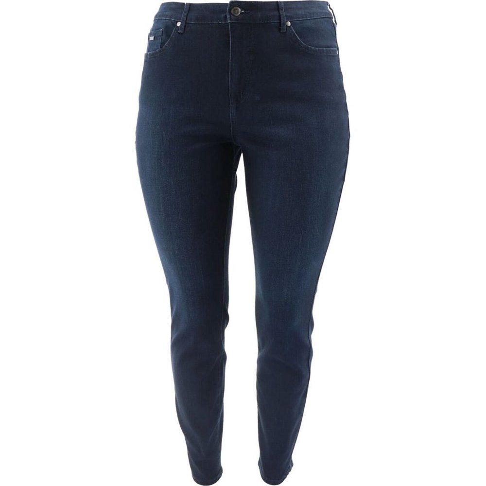 NWT ISAAC MIZRAHI TRUE DENIM ANKLE JEANS WITH BACK SLIT HEM DARK‎ INDIGO 2